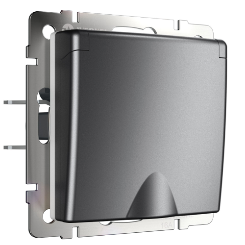 Розетка с заземлением без рамки Werkel 1-м. крышка шторки IP44 графит матовый картинка